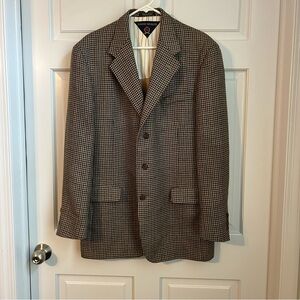 Vintage Tommy Hilfiger Brown Wool Blazer Jacket 40 Long 3 Button 90s Houndstooth